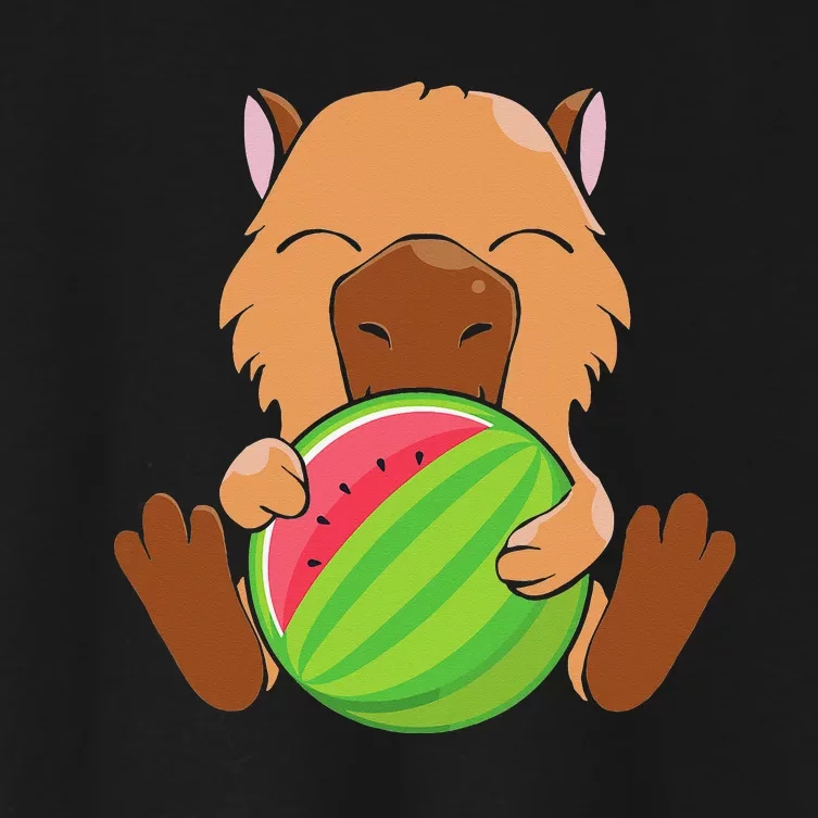 Capybara Cute Eating Watermelon Capybara Women's Crop Top Tee