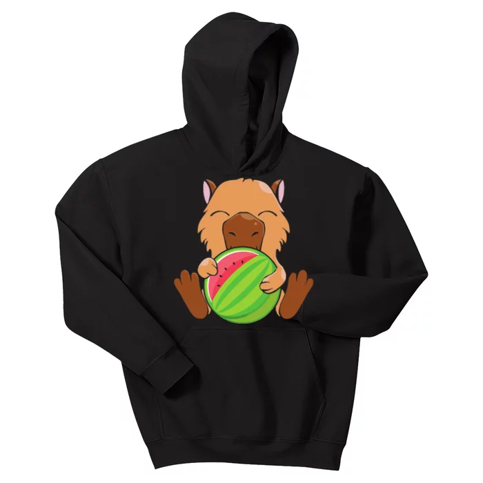 Capybara Cute Eating Watermelon Capybara Kids Hoodie