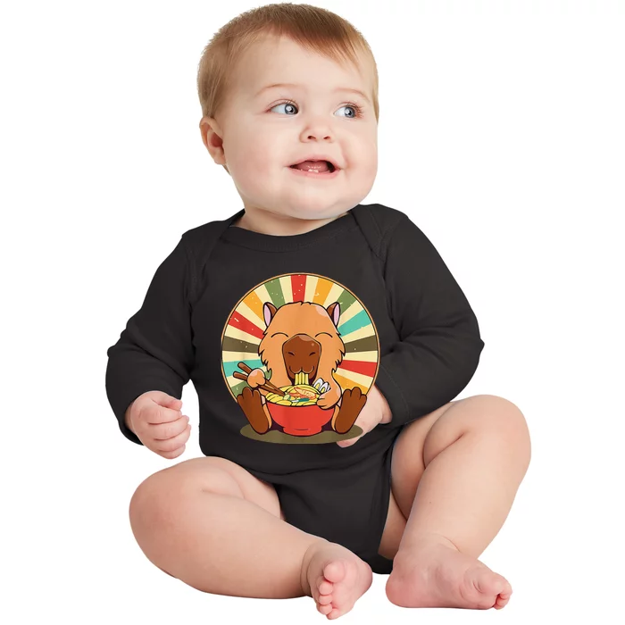 Cute Capybara Eating Ra Funny Animal Anime Manga Baby Long Sleeve Bodysuit