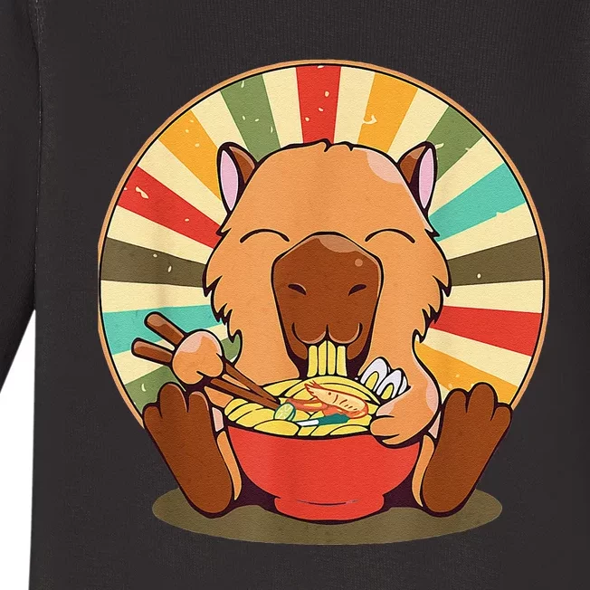 Cute Capybara Eating Ra Funny Animal Anime Manga Baby Long Sleeve Bodysuit