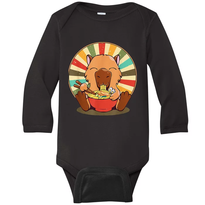 Cute Capybara Eating Ra Funny Animal Anime Manga Baby Long Sleeve Bodysuit