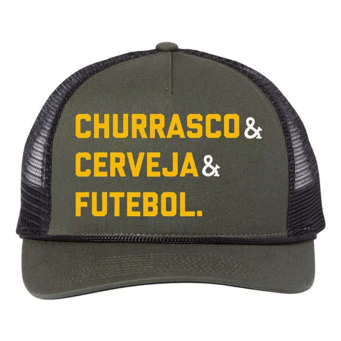 Churrasco Cerveja E Futebol Brazil Soccer Brasil Retro Rope Trucker Hat Cap