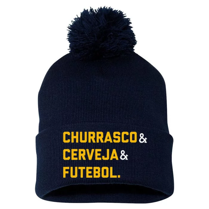 Churrasco Cerveja E Futebol Brazil Soccer Brasil Pom Pom 12in Knit Beanie