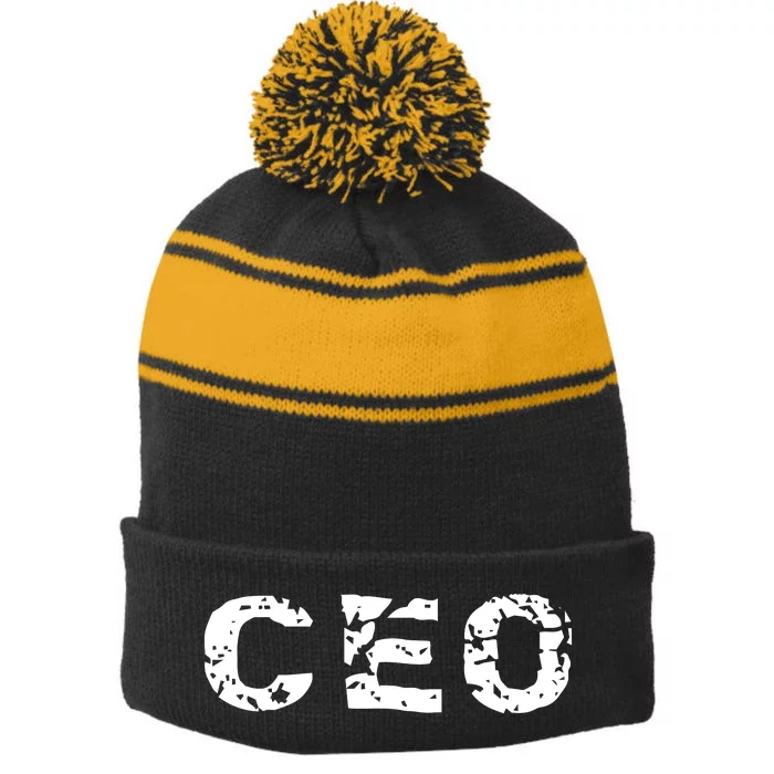 CEO Stripe Pom Pom Beanie