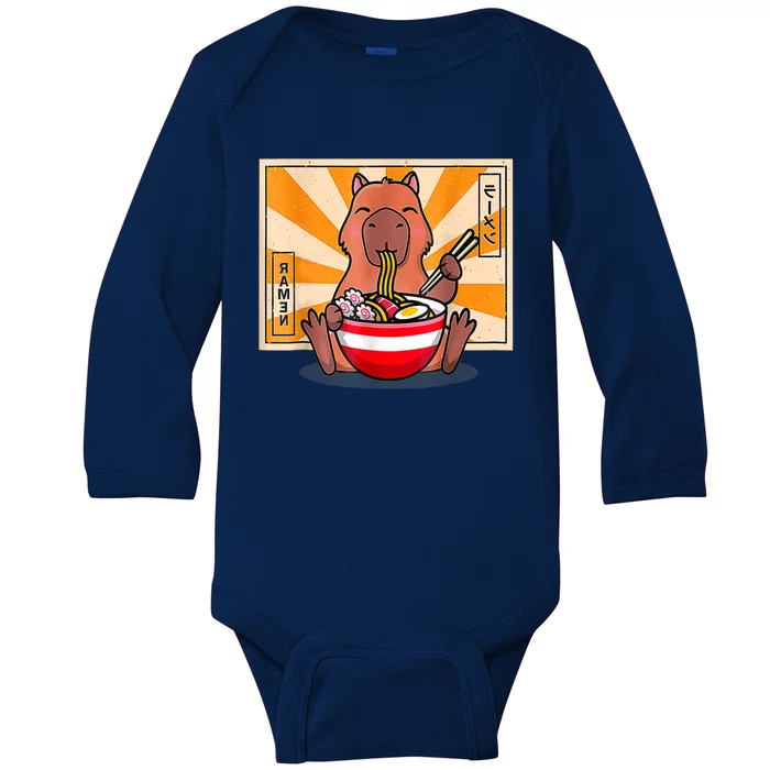 Cute Capybara Eating Ramen Funny Animal Anime Manga Baby Long Sleeve Bodysuit