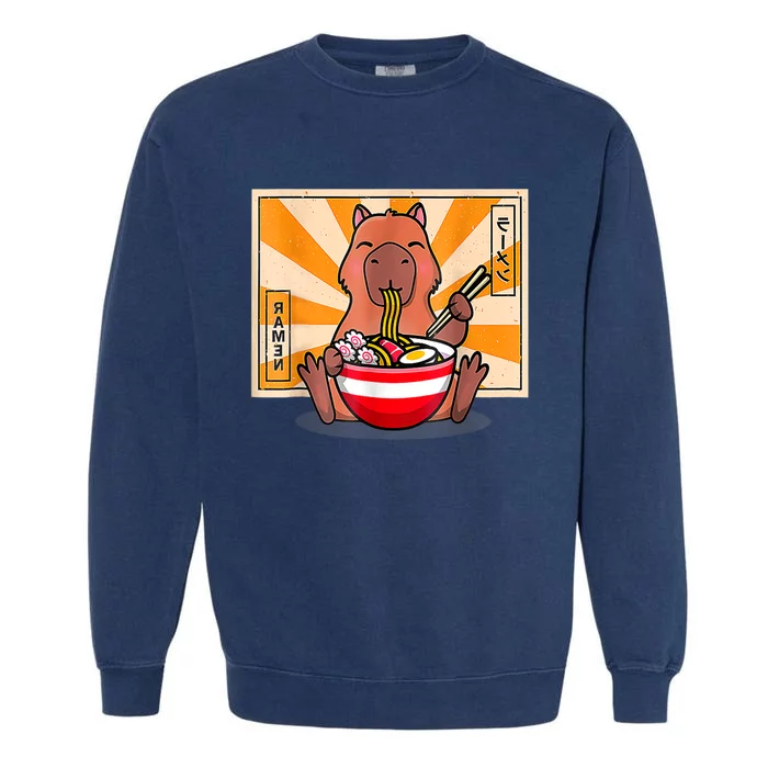 Cute Capybara Eating Ramen Funny Animal Anime Manga Garment-Dyed Sweatshirt