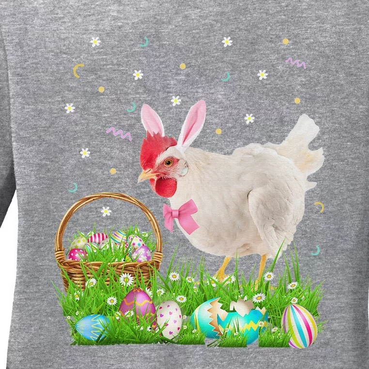 Cute Chicken Easter Day Bunny Eggs Easter Costume Ladies Long Sleeve Shirt