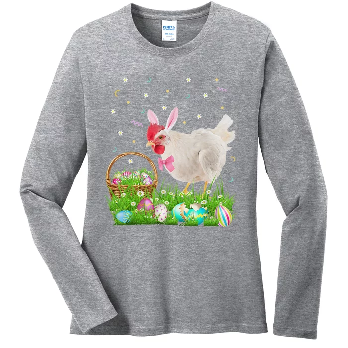 Cute Chicken Easter Day Bunny Eggs Easter Costume Ladies Long Sleeve Shirt