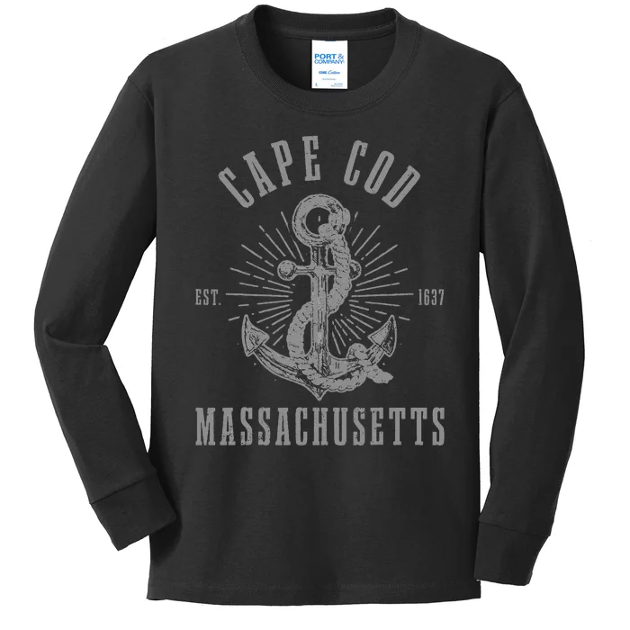 Cape Cod Est 1637 Massachusetts Anchor Vintage Nautical Gift Kids Long Sleeve Shirt