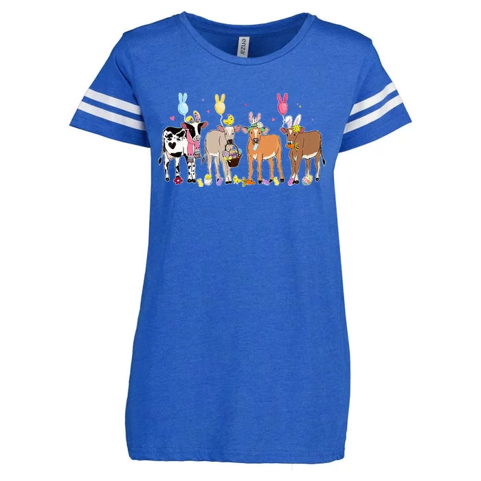 Cute Cow Easter Day Farm Animals Enza Ladies Jersey Football T-Shirt