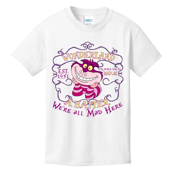 Cheshire Cat Est 1951 Were All Mad Alice In Wonderland Kids T-Shirt