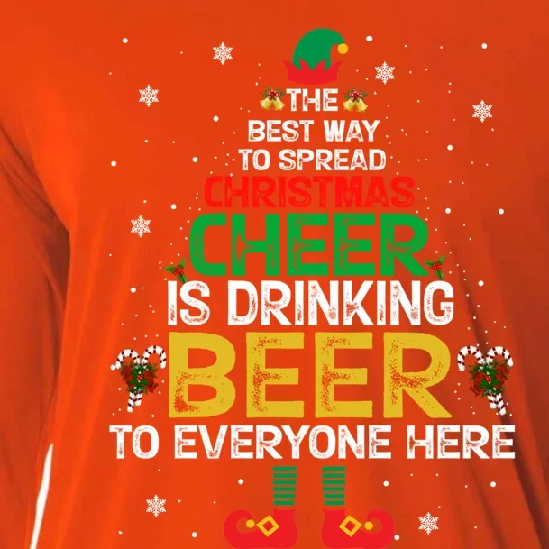 Christmas Cheer Elf Funny Naughty Santa Elf Beer Sweater Funny Gift Cooling Performance Long Sleeve Crew