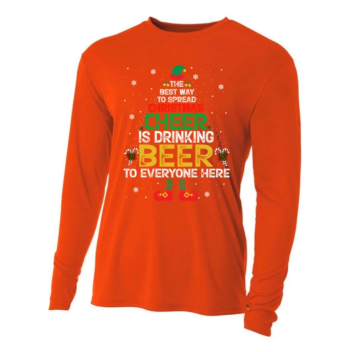 Christmas Cheer Elf Funny Naughty Santa Elf Beer Sweater Funny Gift Cooling Performance Long Sleeve Crew