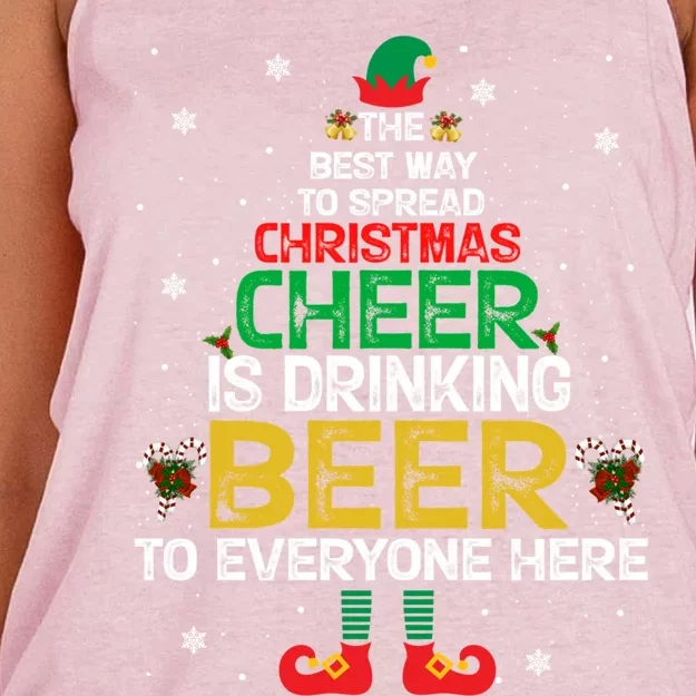 Christmas Cheer Elf Funny Naughty Santa Elf Beer Sweater Funny Gift Women's Knotted Racerback Tank