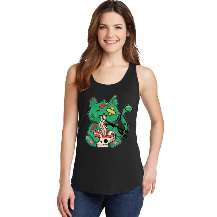 Creepy Cat Eating Ra Noodles Halloween Costume Ladies Essential Tank