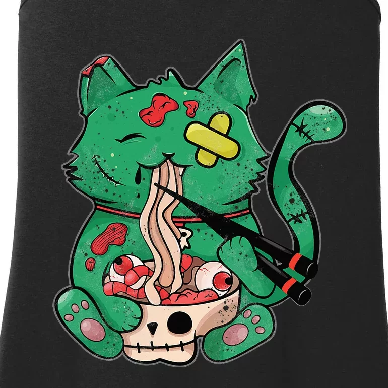 Creepy Cat Eating Ra Noodles Halloween Costume Ladies Essential Tank