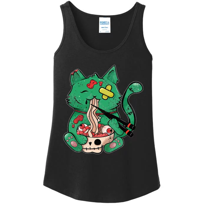 Creepy Cat Eating Ra Noodles Halloween Costume Ladies Essential Tank