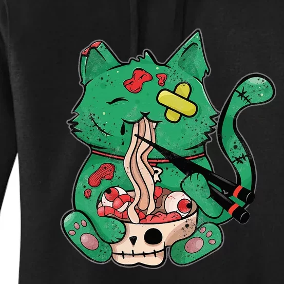 Creepy Cat Eating Ra Noodles Halloween Costume Women's Pullover Hoodie