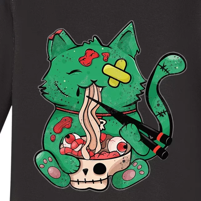 Creepy Cat Eating Ra Noodles Halloween Costume Baby Long Sleeve Bodysuit