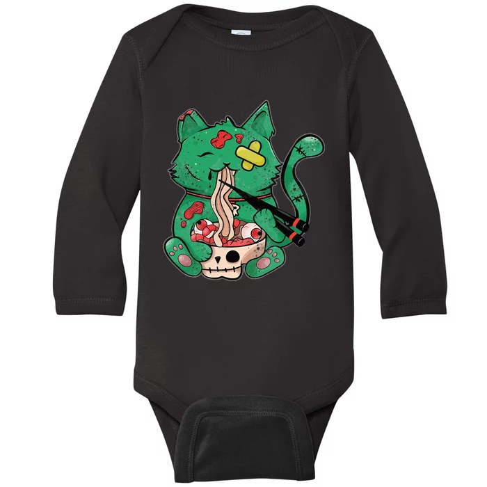 Creepy Cat Eating Ra Noodles Halloween Costume Baby Long Sleeve Bodysuit