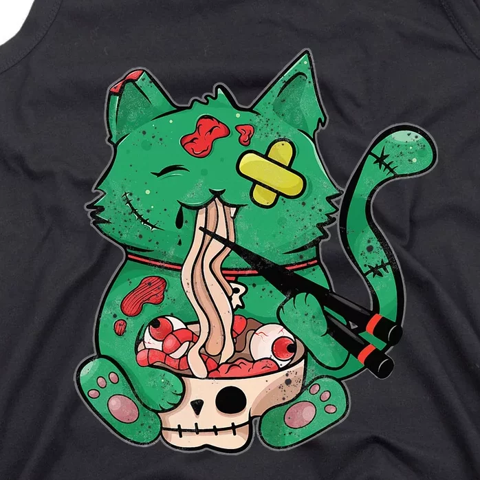 Creepy Cat Eating Ra Noodles Halloween Costume Tank Top