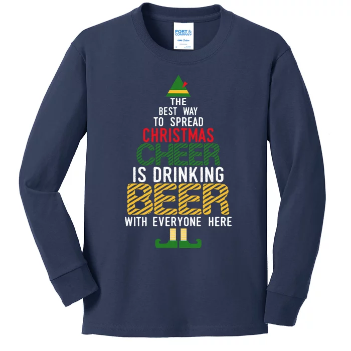 Christmas Cheer Elf | Funny Naughty Santa Elf Beer Sweater Kids Long Sleeve Shirt