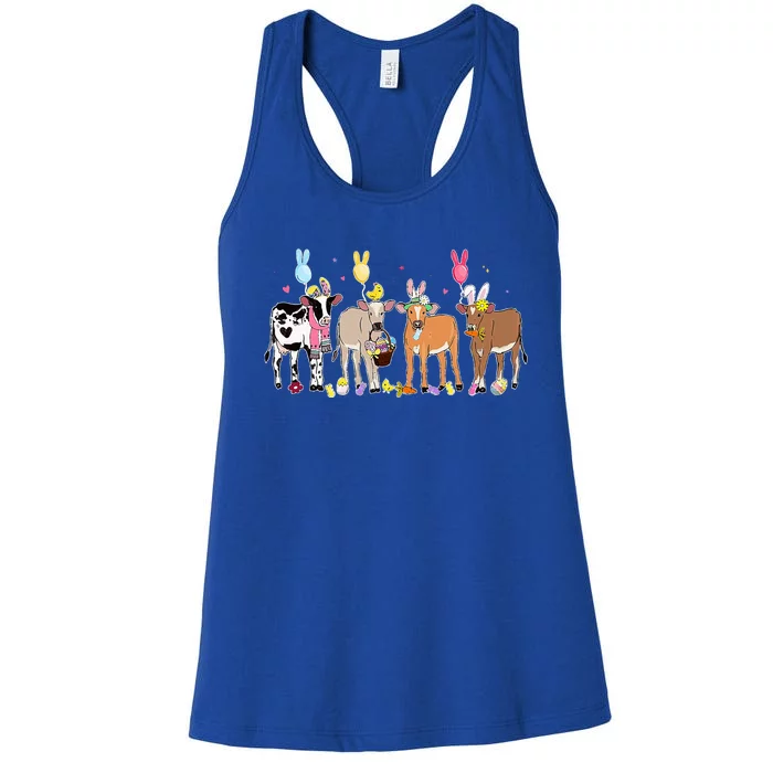 Cute Cow Easter Day Farm Animals Easter Eggs Bunny Women's Racerback Tank