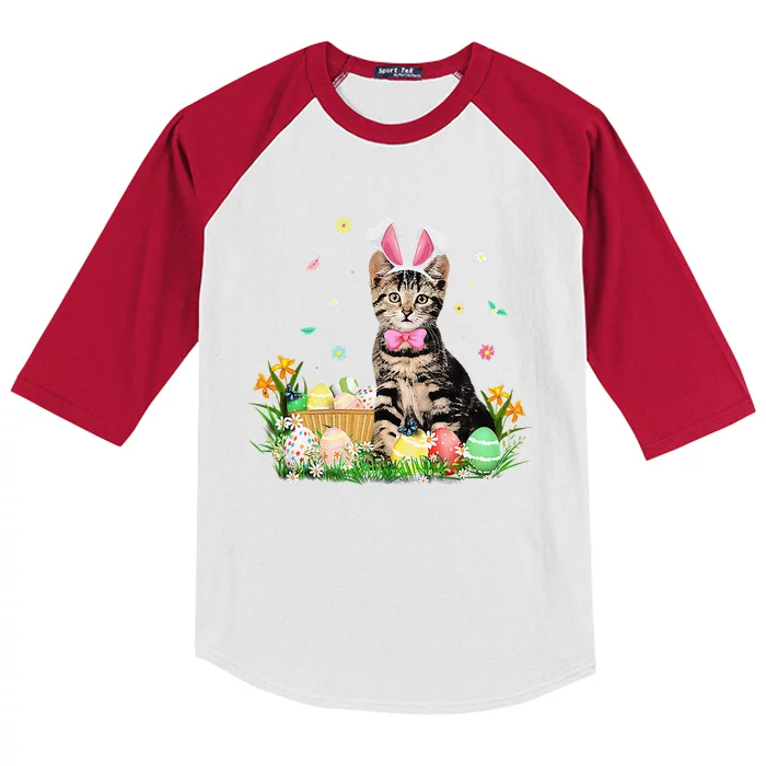 Cute Cat Easter Day Bunny Eggs Costume Gifts Womens Kids Colorblock Raglan Jersey