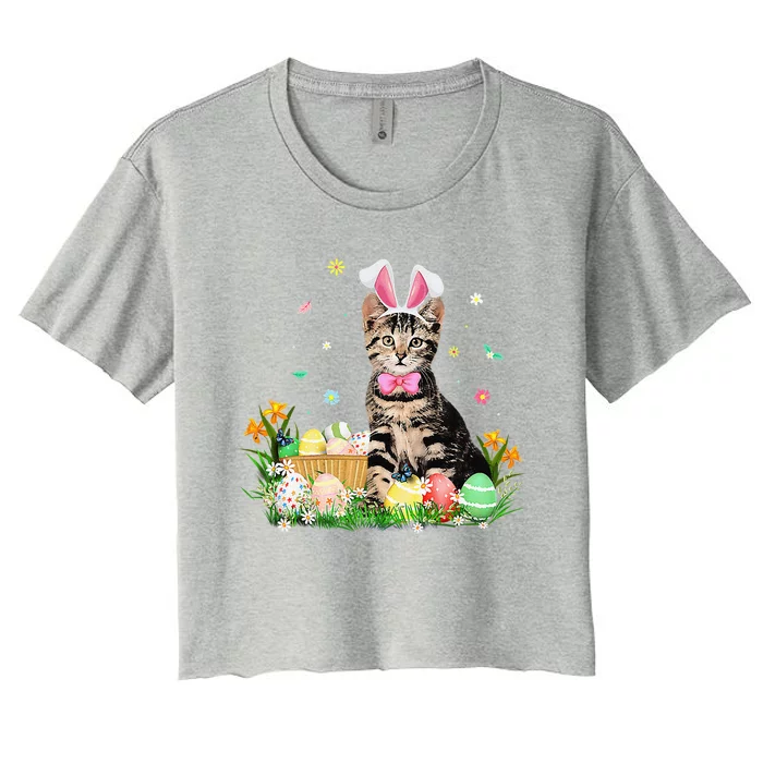 Cute Cat Easter Day Bunny Eggs Costume Gifts Womens Women's Crop Top Tee