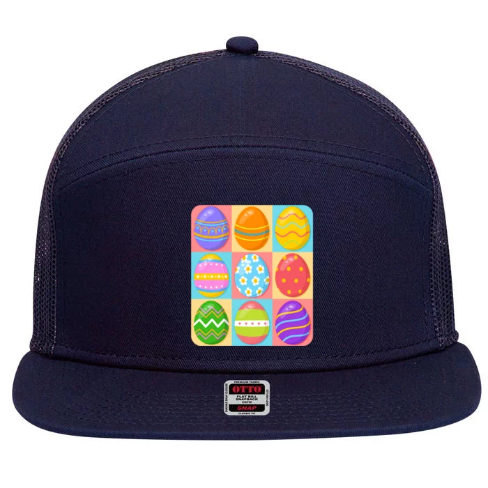 Cute Colorful Easter Egg Pop Art 7 Panel Mesh Trucker Snapback Hat