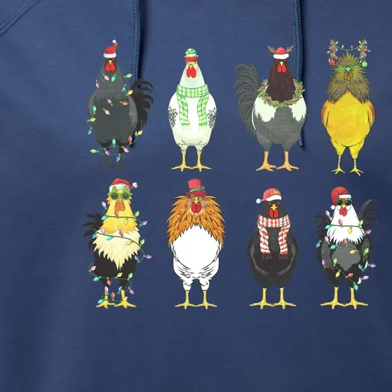 Christmas Chickens Farm Animal Christmas Funny Chicken Xmas Lights Performance Fleece Hoodie