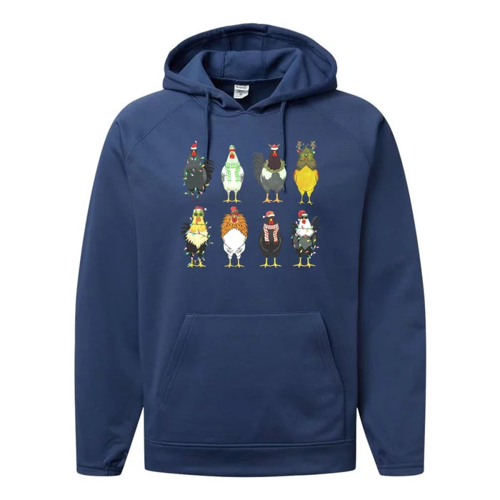 Christmas Chickens Farm Animal Christmas Funny Chicken Xmas Lights Performance Fleece Hoodie