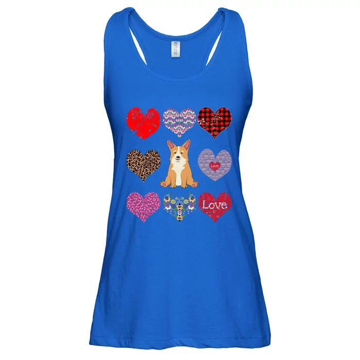 Cute Corgi Funny Dog Mom Hearts Pattern Valentines Day Gift Ladies Essential Flowy Tank