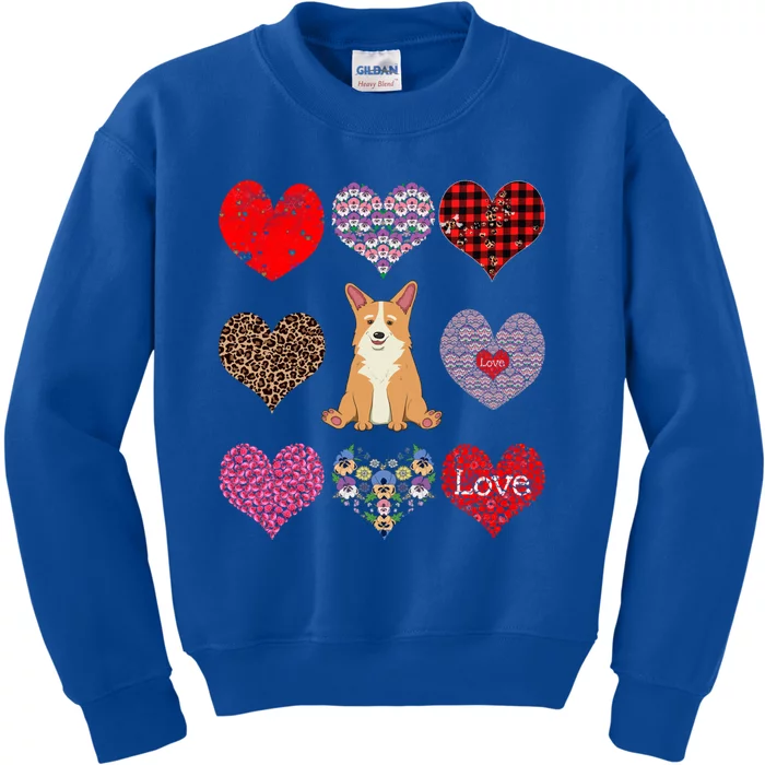 Cute Corgi Funny Dog Mom Hearts Pattern Valentines Day Gift Kids Sweatshirt