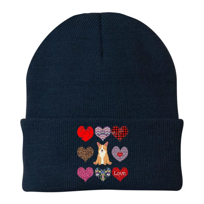 Cute Corgi Funny Dog Mom Hearts Pattern Valentines Day Gift Knit Cap Winter Beanie