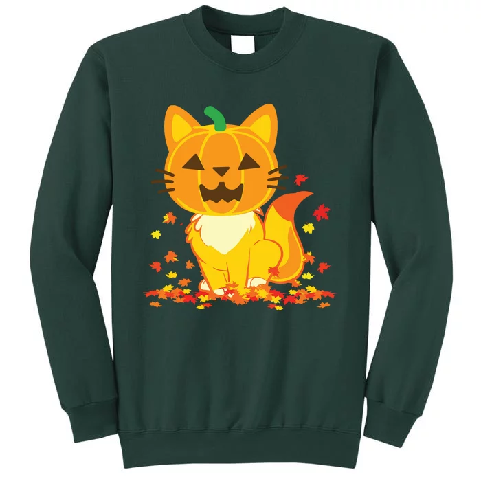 Cute Cat Face Jack O Lantern Pumpkin Halloween Autumn Fall Sweatshirt