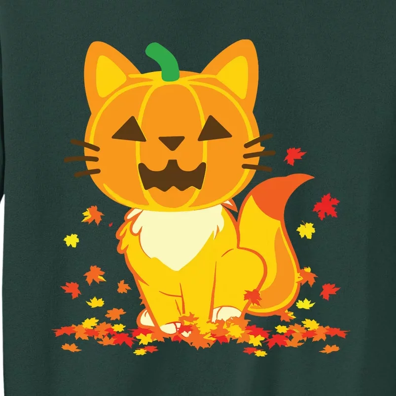 Cute Cat Face Jack O Lantern Pumpkin Halloween Autumn Fall Tall Sweatshirt