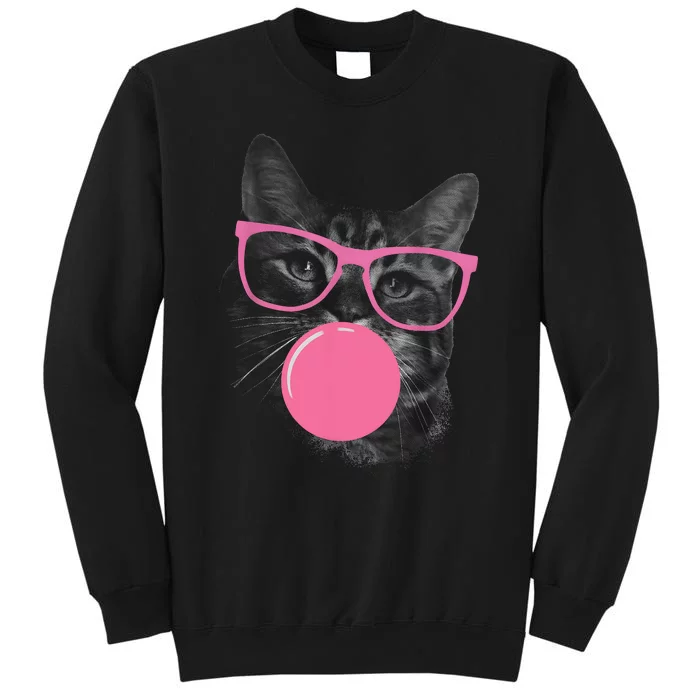 Cute Cat Face Eating Gum And Makes A Bubble Funny Cat Sweatshirt