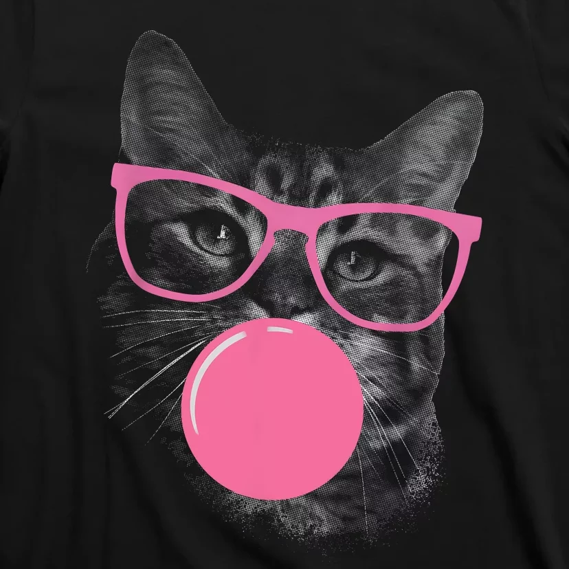 Cute Cat Face Eating Gum And Makes A Bubble Funny Cat T-Shirt