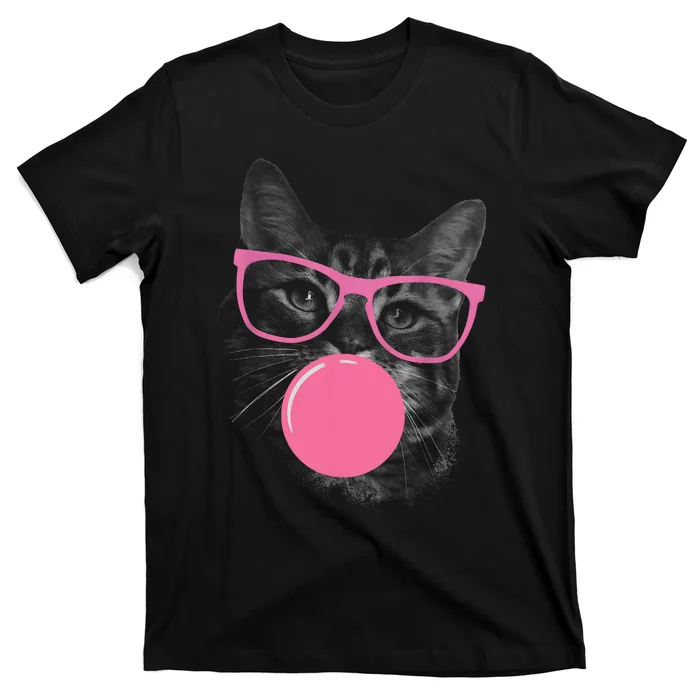 Cute Cat Face Eating Gum And Makes A Bubble Funny Cat T-Shirt