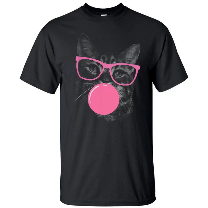 Cute Cat Face Eating Gum And Makes A Bubble Funny Cat Tall T-Shirt