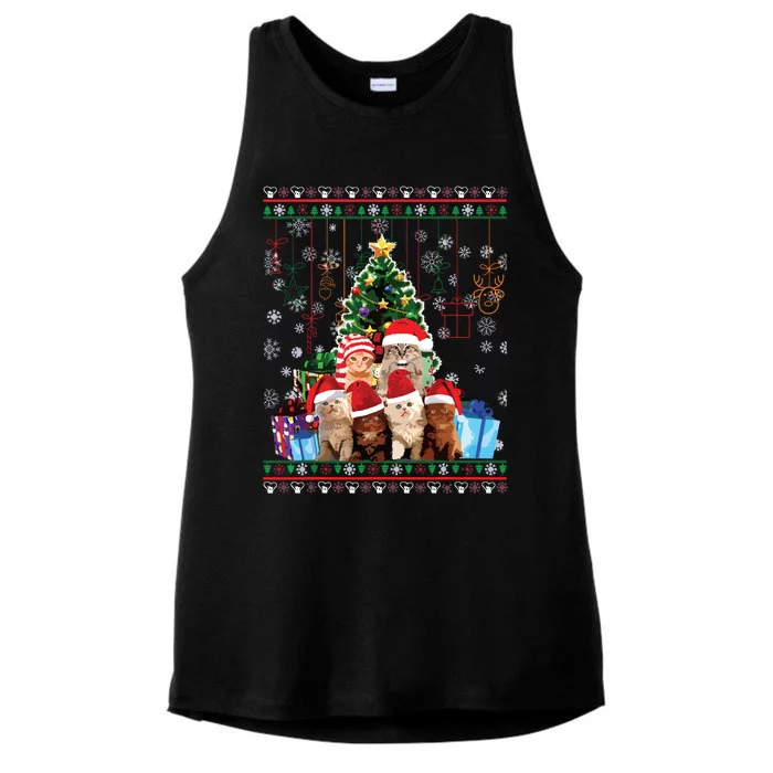 Cat Christmas Funny Ugly Women Merry Gift Ladies Tri-Blend Wicking Tank