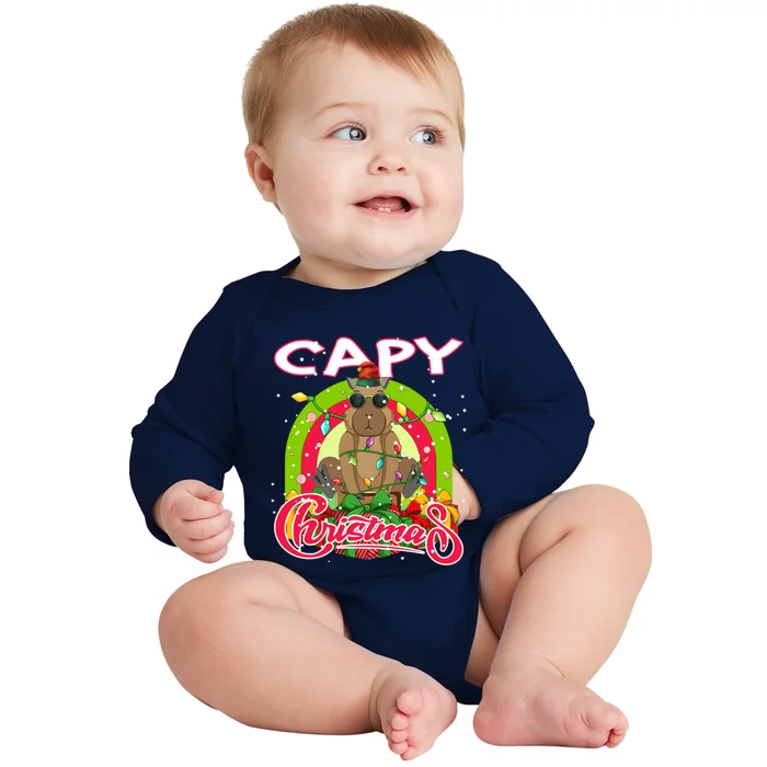 Capy Christmas Funny Capybara Funny Christmas Funny Gift Baby Long Sleeve Bodysuit