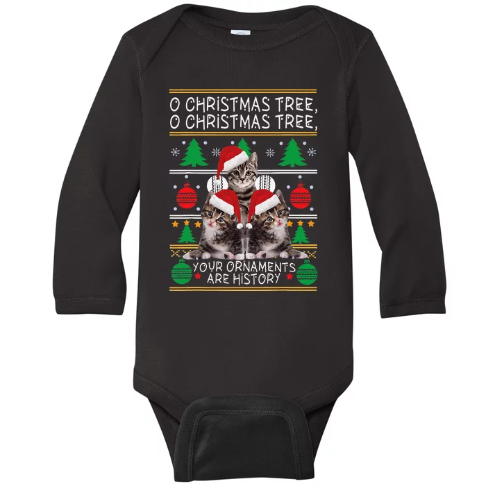 Cats Christmas Funny Ornaments Pajama Family Gift Baby Long Sleeve Bodysuit