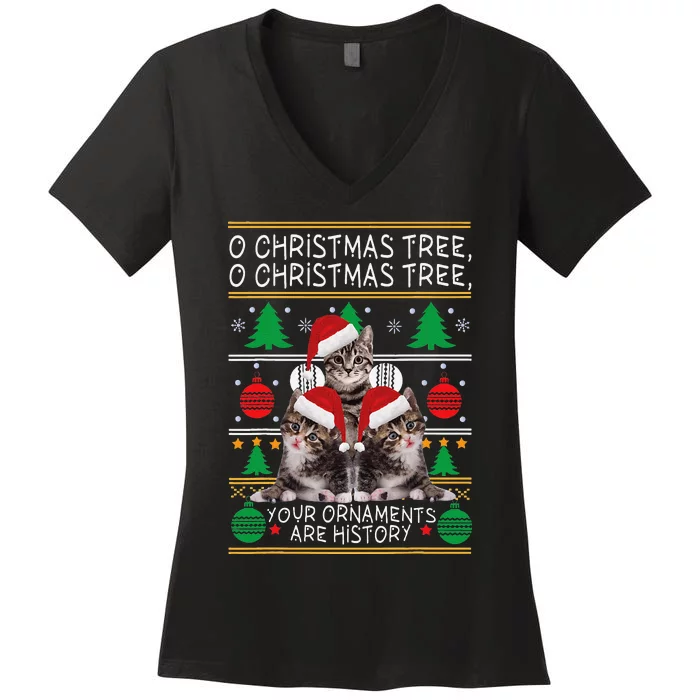 Cats Christmas Funny Ornaments Pajama Family Gift Women's V-Neck T-Shirt