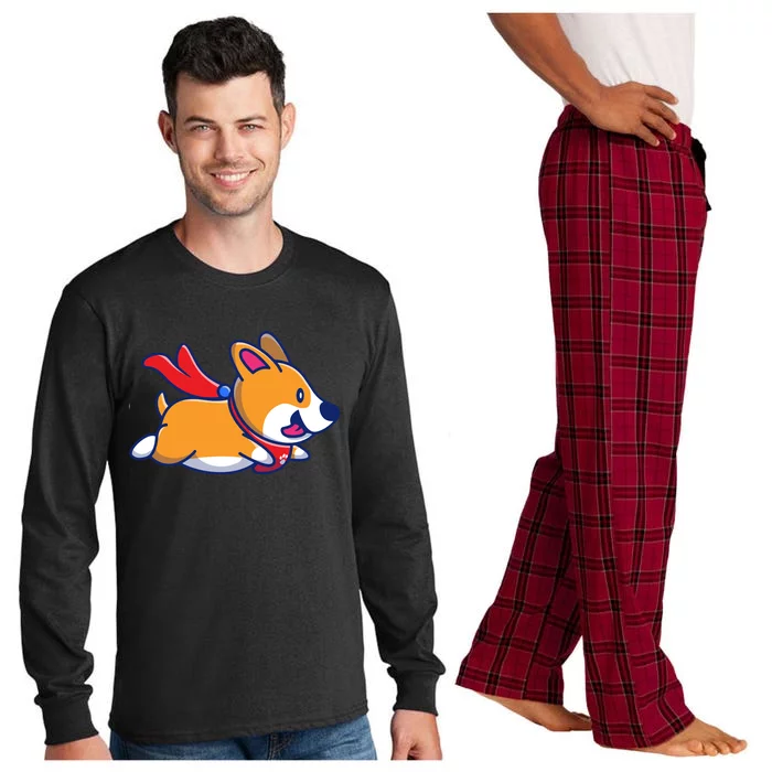 Cute Corgi Flying Cartoon Long Sleeve Pajama Set