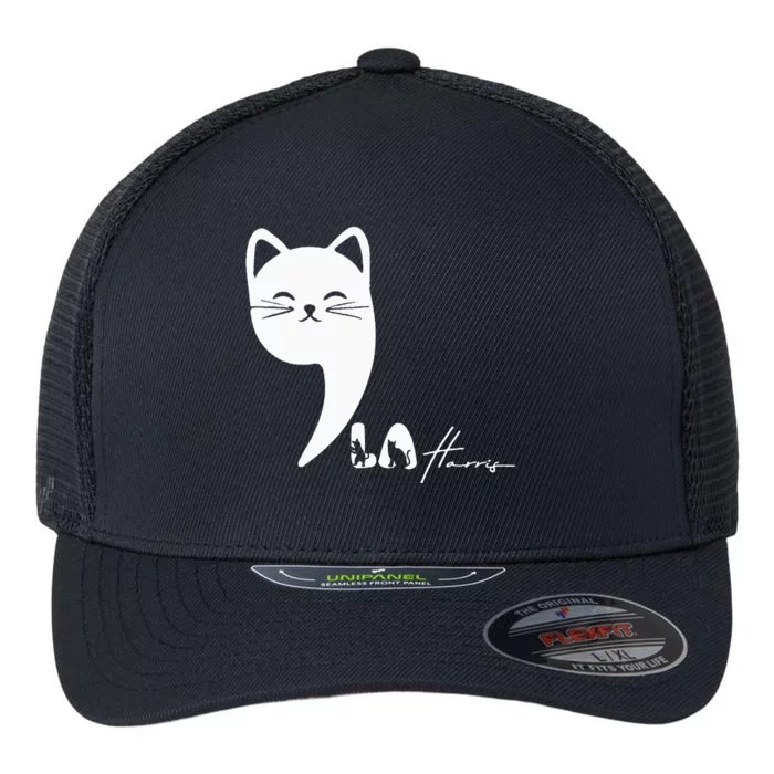 Cute Commala Funny Cat Comma La Flexfit Unipanel Trucker Cap