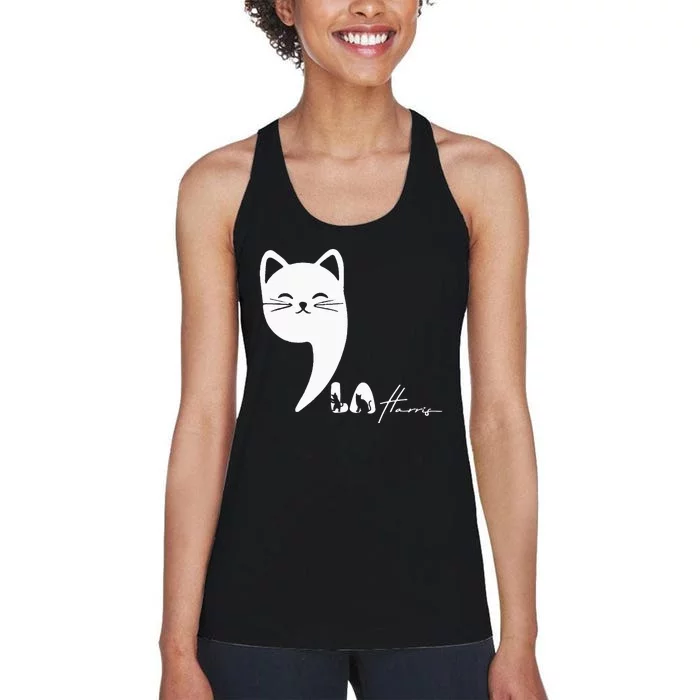 Cute Commala Funny Cat Comma La Women's Racerback Tank