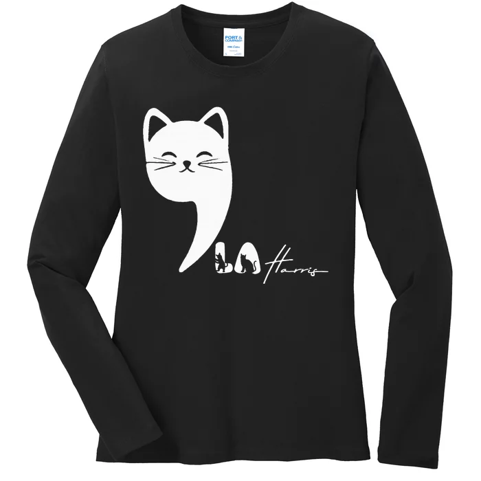 Cute Commala Funny Cat Comma La Ladies Long Sleeve Shirt