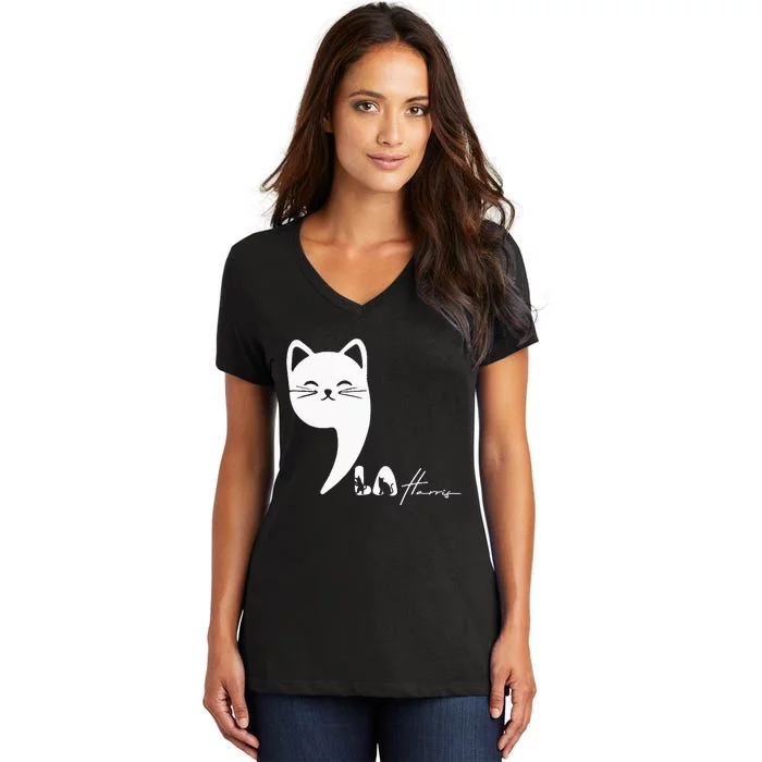 Cute Commala Funny Cat Comma La Women's V-Neck T-Shirt